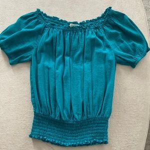 Michael Kors - peasant blouse, short sleeve, Cinched waist - turquoise sz small